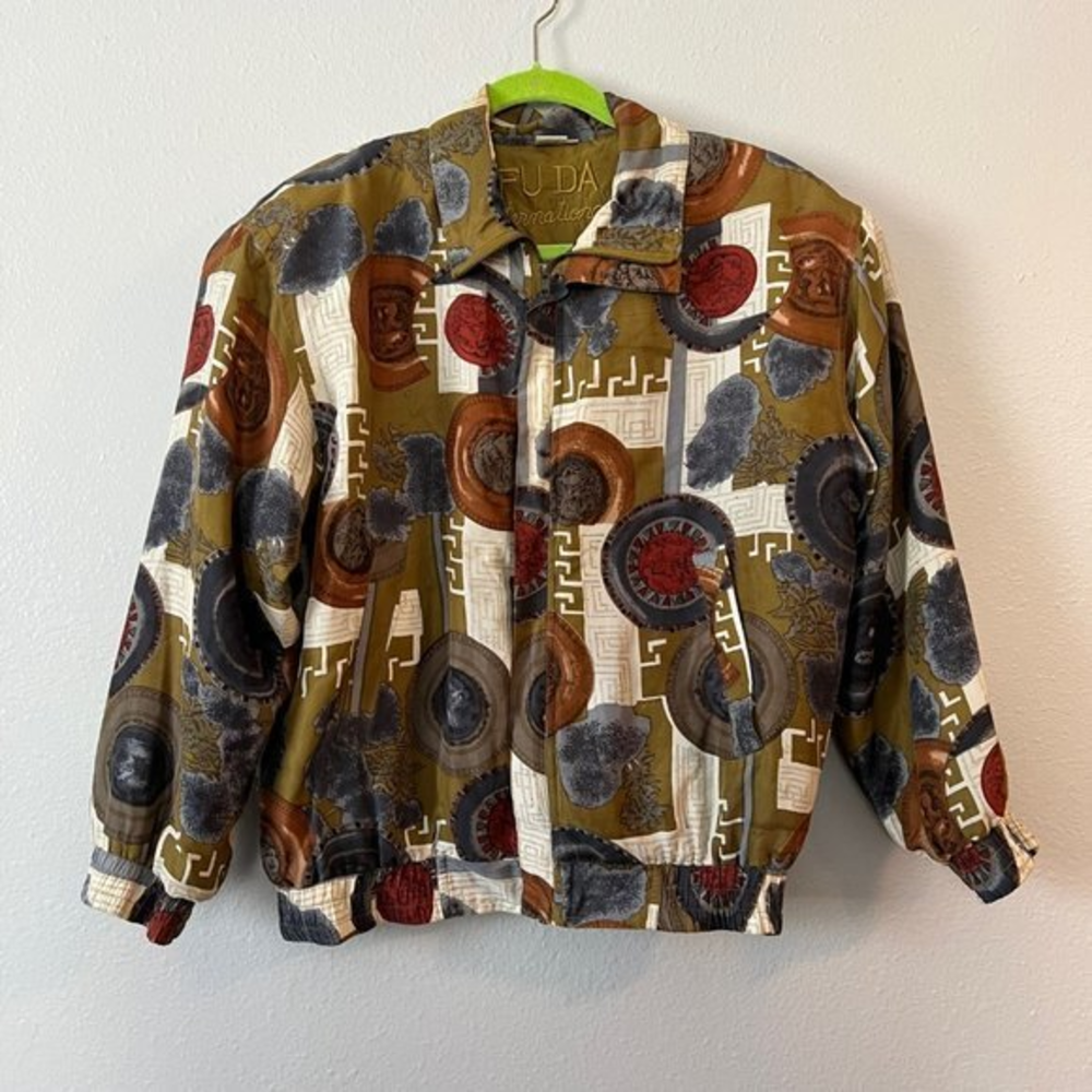 Fuda International Vintage 100% Silk Bomber Jacket Womens Size Small